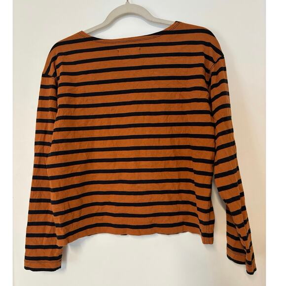 Everlane Boatneck Striped Long Sleeve T-Shirt Orange Black Small - Picture 4 of 5